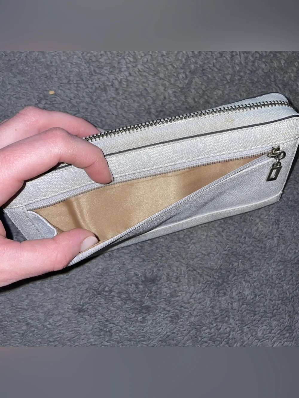 GUESS Light Gray Logo Zip-Around Wallet with Pale Pink Strap